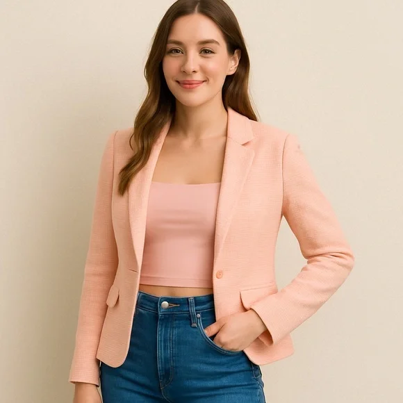 Calvin Klein Pink Tweed Tailored Blazer - Picture 3 of 9